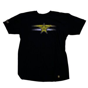 Rockstar Energy Drink T Shirt Mens XL Black Yellow Star Logo Racing Stripe Tee